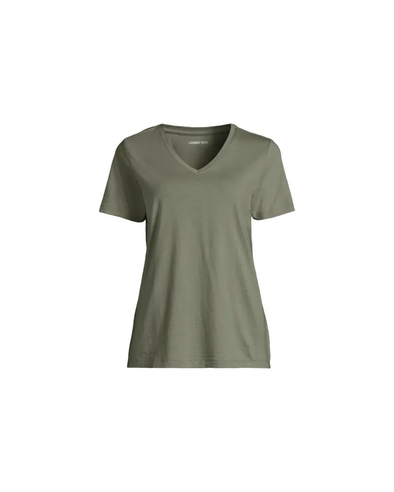 Lands' End Supima Kurzarm-Shirt mit V-Ausschnitt, Damen, Größe plus, Grün, Baumwolle, by Grün