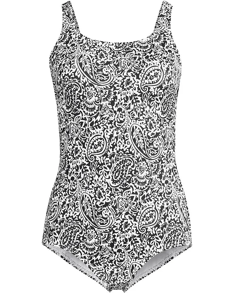 Lands' End Gemusterter Komfort-Badeanzug CHLORRESISTENT mit Soft Cups, Damen, Größe:34 regular, Schwarz, Nylon-Mischung, by Schwarz