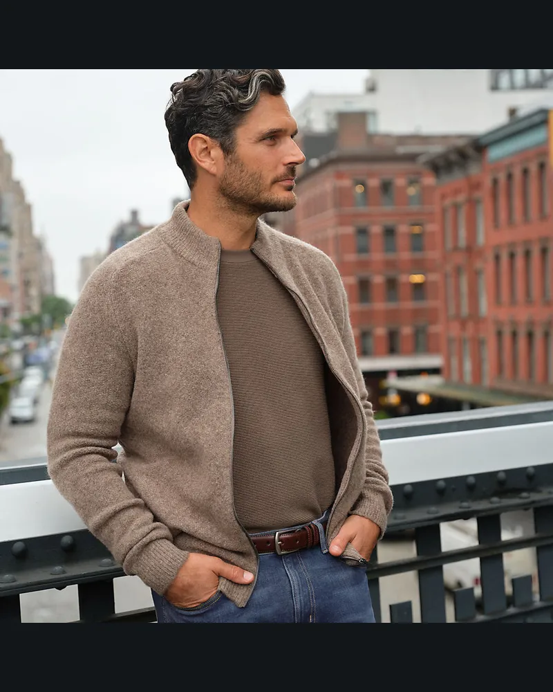 Lands' End Weicher, strukturierter Cardigan mit durchgängigem Reißverschluss, Herren, Größe regular, Grün, Wolle/Polyester/Polyacryl, by Grün