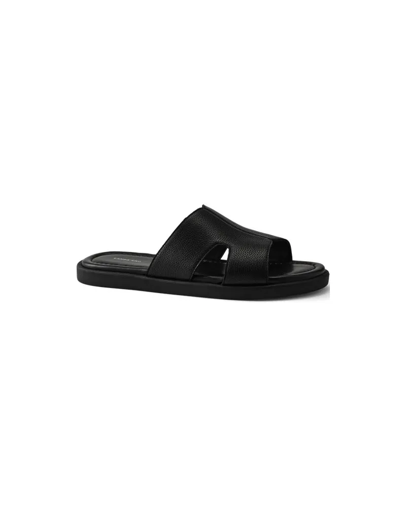 Lands' End Leder-Pantoletten mit breitem Riemen, Herren, Größe regular, Schwarz, Leder, by Schwarz