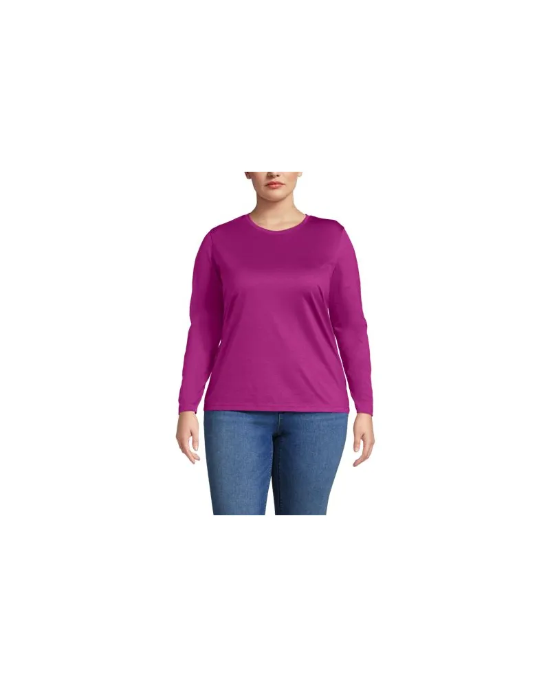 Lands' End Supima-Shirt, Langarm, Damen, Größe plus, Pink, Baumwolle, by Pink