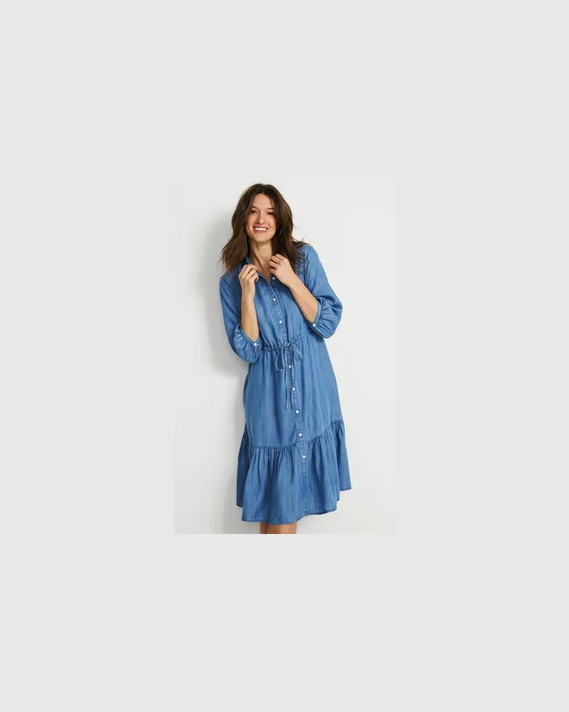 Lands' End Tencel Midi-Hemdblusenkleid, Damen, Größe:44-46 regular, Blau, by Blau