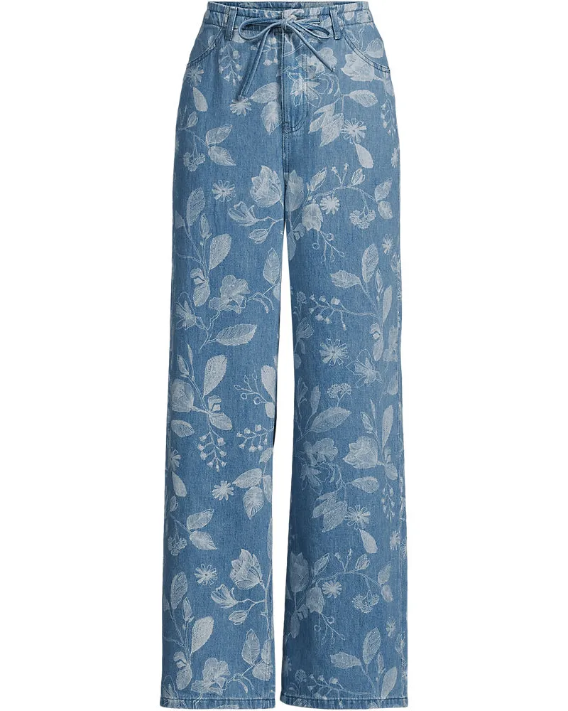 Lands' End Gemusterte Jeans mit weitem Bein High Waist, Damen, Größe regular, Blau, by Blau