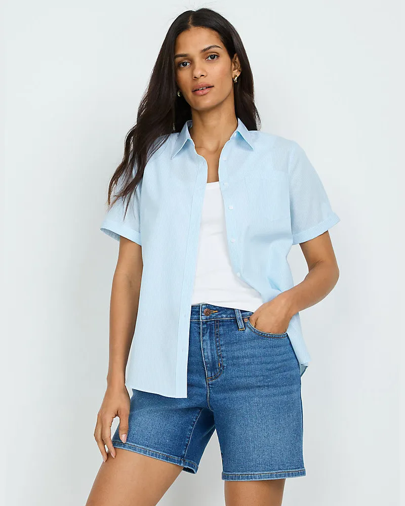 Lands' End Recover Jeansshorts, Damen, Größe petite, Blau, Elasthan/Baumwoll-Mischung/Polyester-Mischung, by Blau