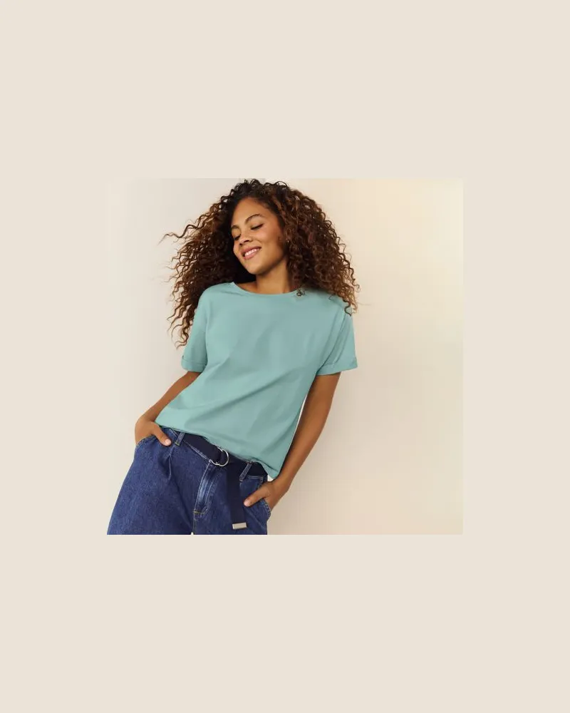 Lands' End Supima® Shirt mit kurzen Rollärmeln, Damen, Größe:44-46 regular, Grün, Baumwolle, by Grün