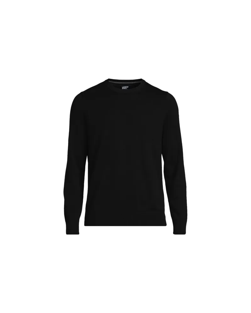 Lands' End Rundhals-Pullover aus Baumwoll-Feinstrick, Herren, Größe:44-46 regular, Schwarz, Baumwolle, by Schwarz