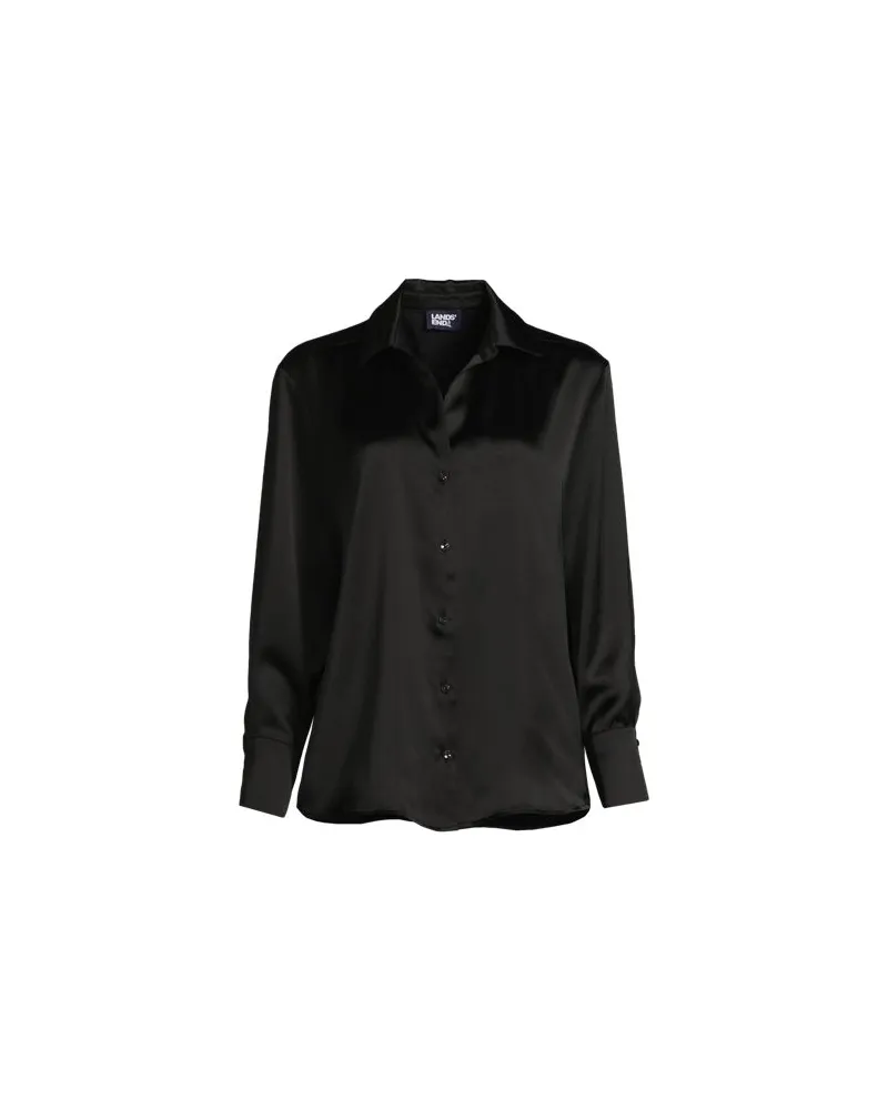 Lands' End Satinbluse, Damen, Größe:44-46 regular, Schwarz, Viskose, by Schwarz