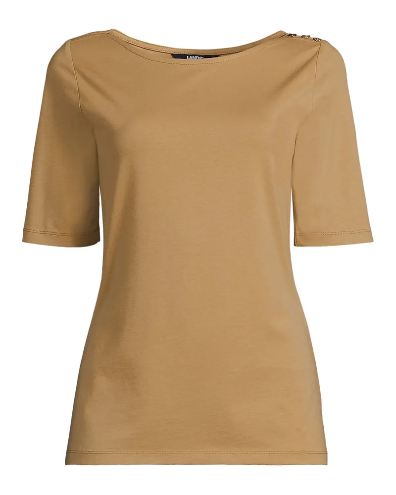Lands' End Supima® T-Shirt mit U-Boot-Ausschnitt und geknöpfter Schulter, Damen, Größe petite, Gelb, Baumwolle, by Gelb