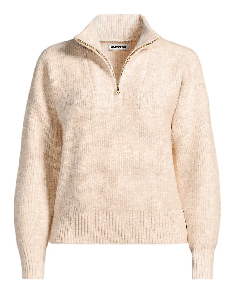 Lands' End Flauschiger Troyer-Pullover, Damen, Größe regular, Weiß, Elasthan/Polyester-Mischung/Nylon-Mischung, by Weiß