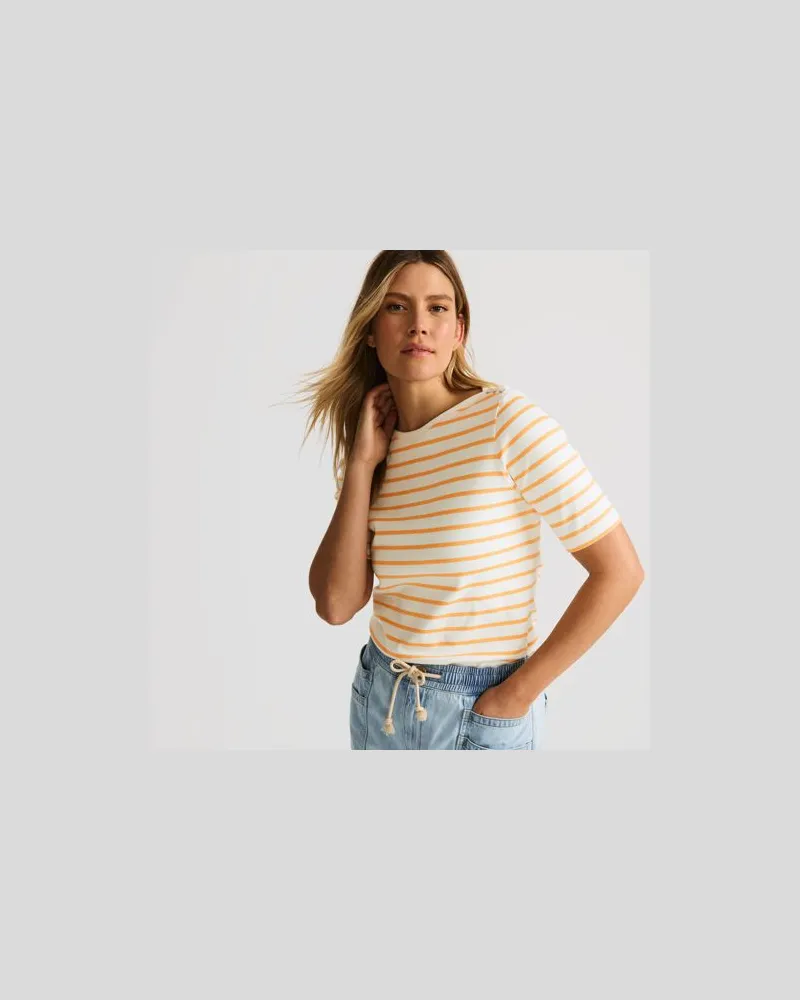 Lands' End Supima-Shirt aus Baumwolle mit U-Boot-Ausschnitt, Damen, Größe petite, Weiß, Baumwolle, by Weiß