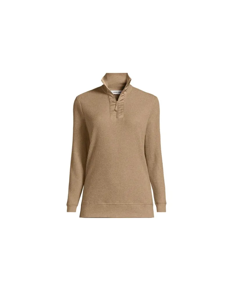 Lands' End Waffelstrick-Pullover mit Zipper, Damen, Größe:40-42 regular, Braun, Baumwoll-Mischung/Polyester-Mischung, by Braun