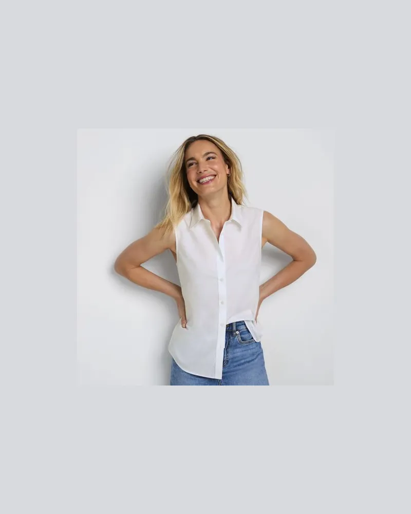 Lands' End Bügelleichte ärmellose Hemdbluse, Damen, Größe regular, Weiß, Baumwolle, by Weiß