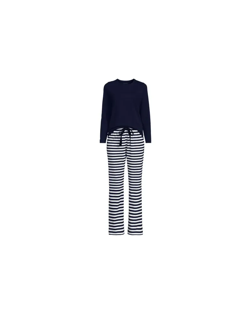 Lands' End Gemustertes Pyjama-Set aus Baumwoll-Jersey, Damen, Größe plus, Blau, Elasthan/Baumwoll-Mischung, by Blau