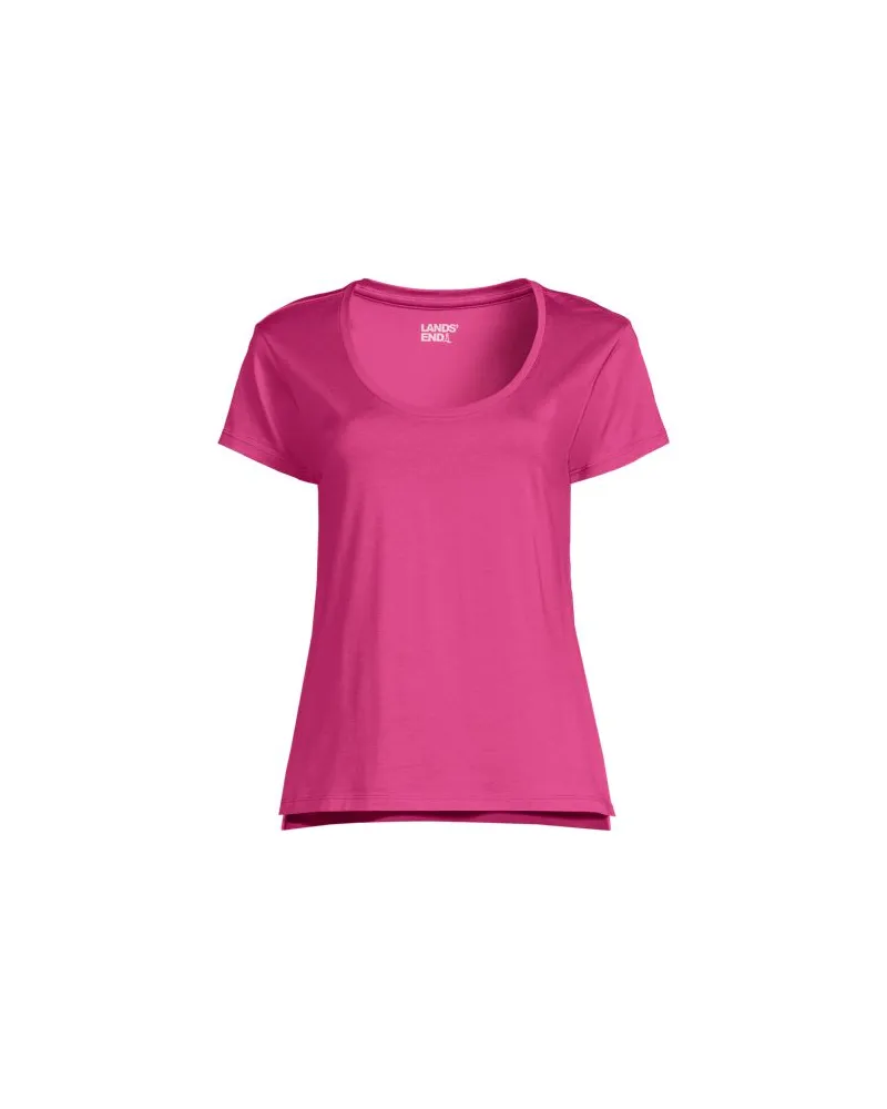 Lands' End Supima® Shirt mit Ballettausschnitt und kurzen Ärmeln, Damen, Größe plus, Pink, Baumwolle, by Pink