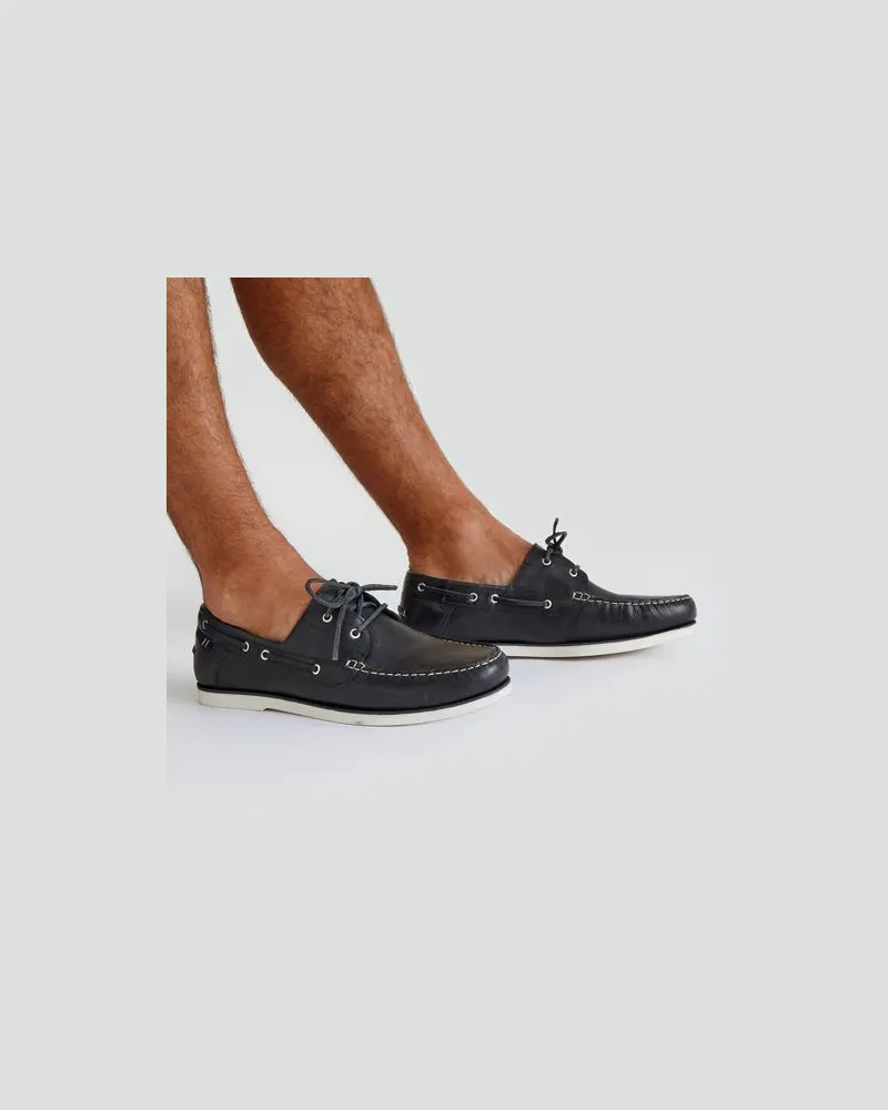 Lands' End Leder-Bootsschuhe, Herren, Größe regular, Blau, Leder, by Blau