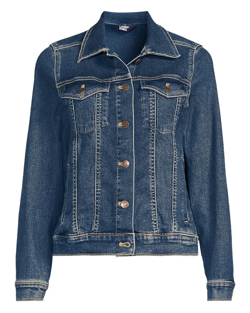 Lands' End Jeansjacke, Damen, Größe plus, Blau, Baumwolle/Elasthan/Polyester, by Blau