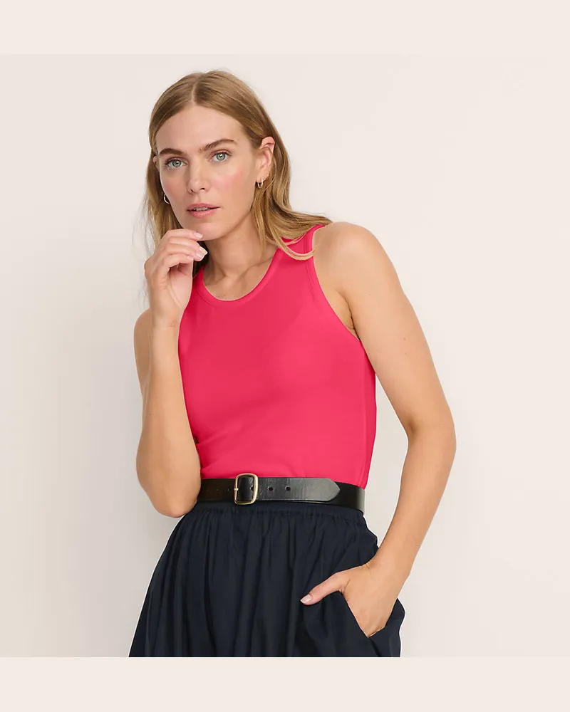 Lands' End Ärmelloses, geripptes Top, Damen, Größe regular, Pink, Elasthan/Viskose/Viskose-Mischung, by Pink