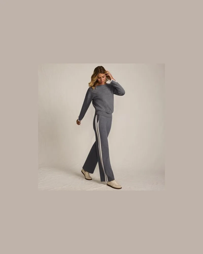 Lands' End Feinstrick-Jerseyhose mit Streifendetail, Damen, Größe:44-46 regular, Grau, Polyester/Viskose/Polyester-Mischung, by Grau