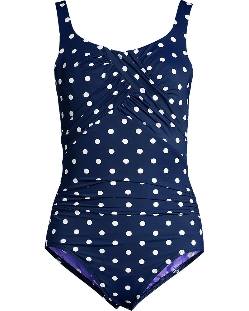 Lands' End Shape-Badeanzug mit Bügel Gemustert SLENDER, Damen, Größe plus, Blau, Nylon-Mischung, by Blau