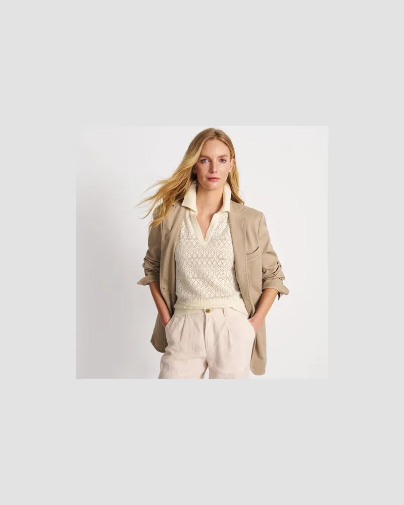 Lands' End Ärmelloser Lochmuster-Pullover mit Polokragen, Damen, Größe regular, Weiß, Baumwolle/Viskose, by Weiß