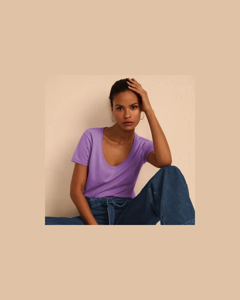 Lands' End Supima® Shirt mit Ballettausschnitt und kurzen Ärmeln, Damen, Größe:44-46 regular, Pink, Baumwolle, by Pink
