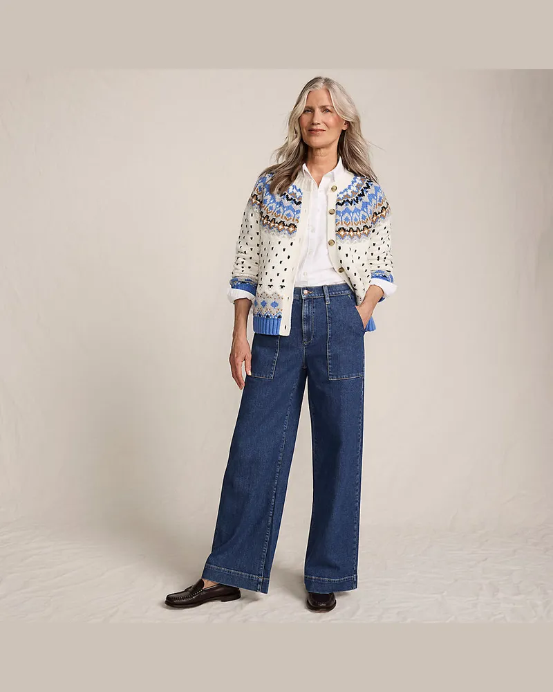 Lands' End Fair Isle Cardigan aus Baumwollmix, Damen, Größe regular, Blau, Polyacryl/Schurwolle/Baumwoll-Mischung, by Blau