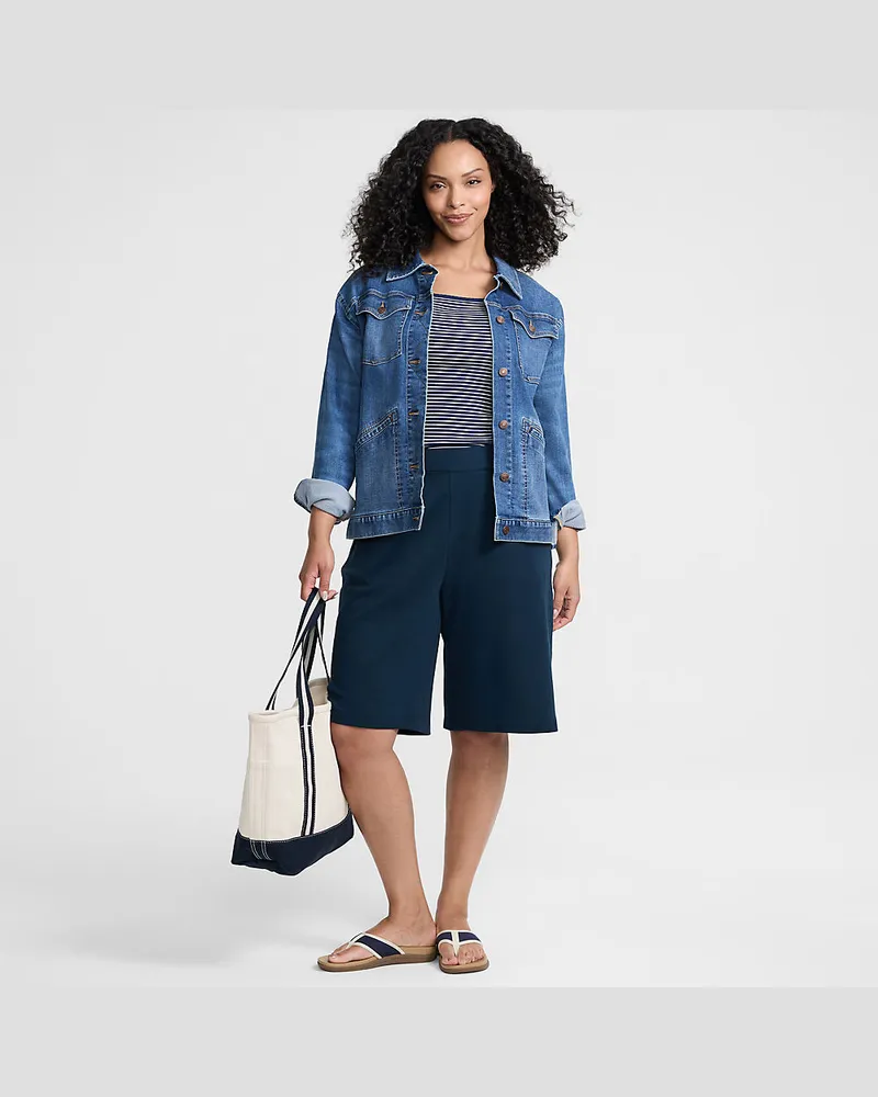 Lands' End Bermuda-Shorts SPORT KNIT, Damen, Größe regular, Blau, Baumwolle, by Blau