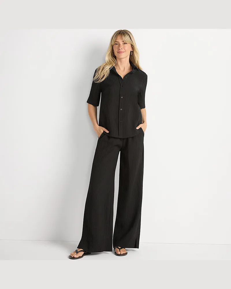 Lands' End Weite Crinkle-Hose, Damen, Größe regular, Schwarz, Nylon/Viskose, by Schwarz