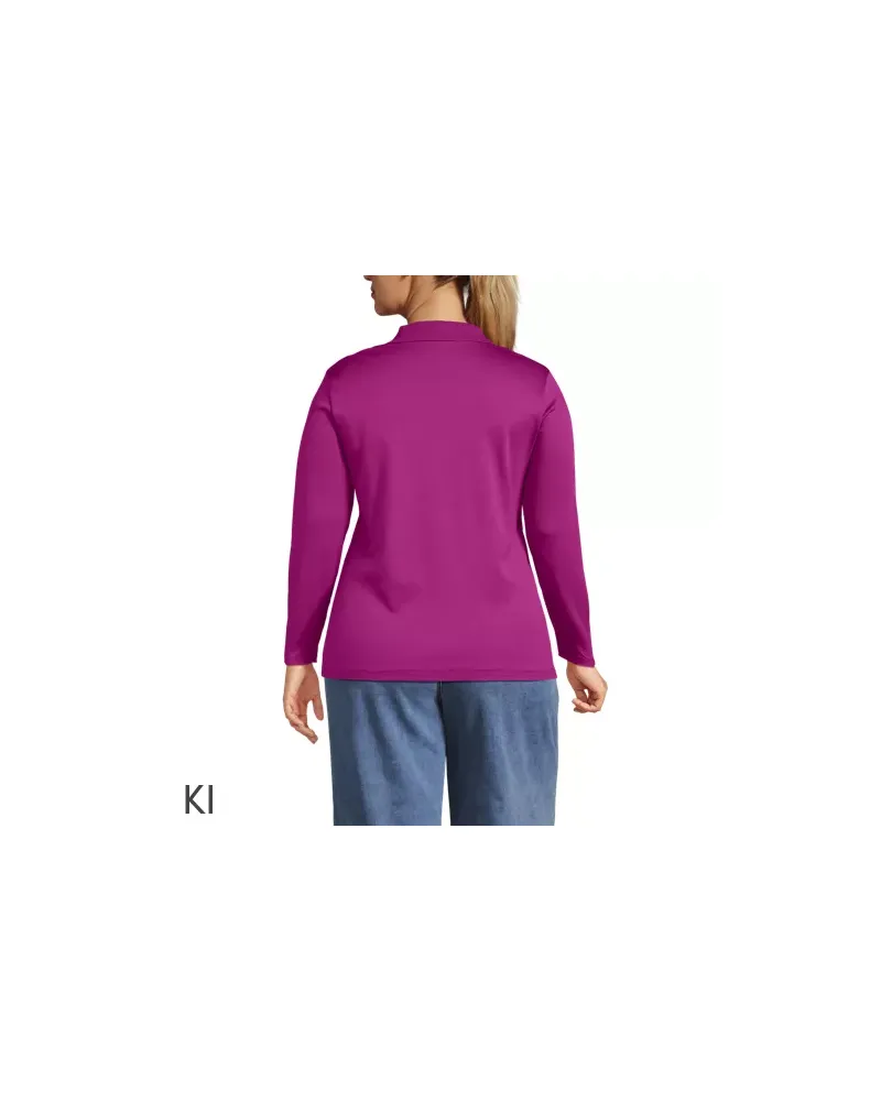 Lands' End Supima-Poloshirt mit langen Ärmeln, Damen, Größe plus, Pink, Baumwolle, by Pink