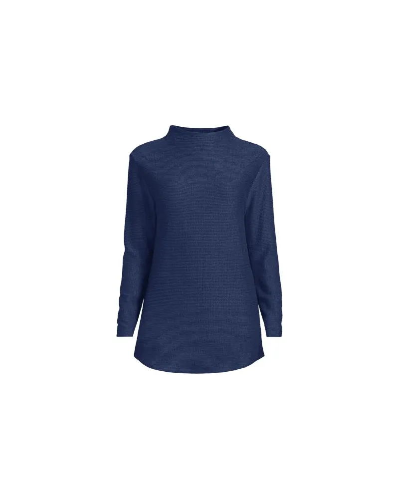 Lands' End Strickshirt mit Schornsteinkragen, Damen, Größe regular, Blau, Viskose/Polyester-Mischung/Nylon-Mischung, by Blau