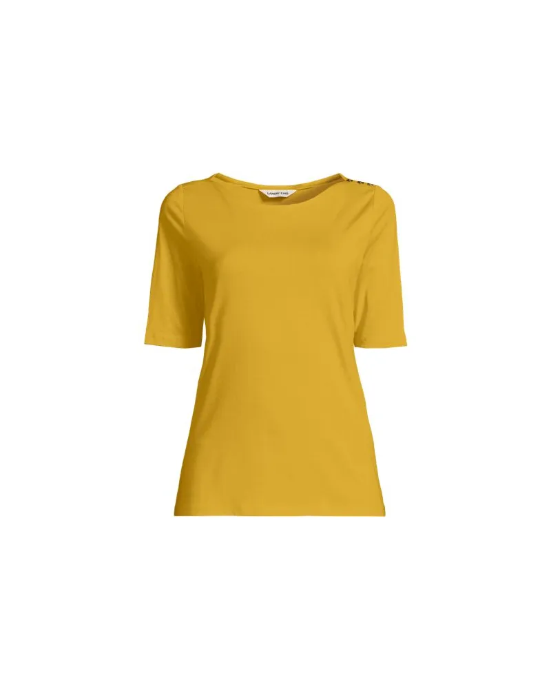 Lands' End Supima® T-Shirt mit U-Boot-Ausschnitt und geknöpfter Schulter, Damen, Größe petite, Gelb, Baumwolle, by Gelb
