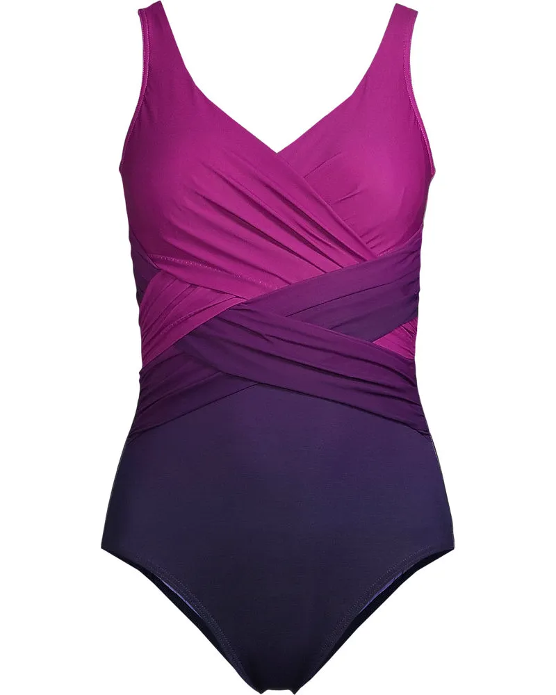 Lands' End Shape-Badeanzug mit Soft Cups Gemustert SLENDER, Damen, Größe plus, Lila, Nylon-Mischung, by Lila