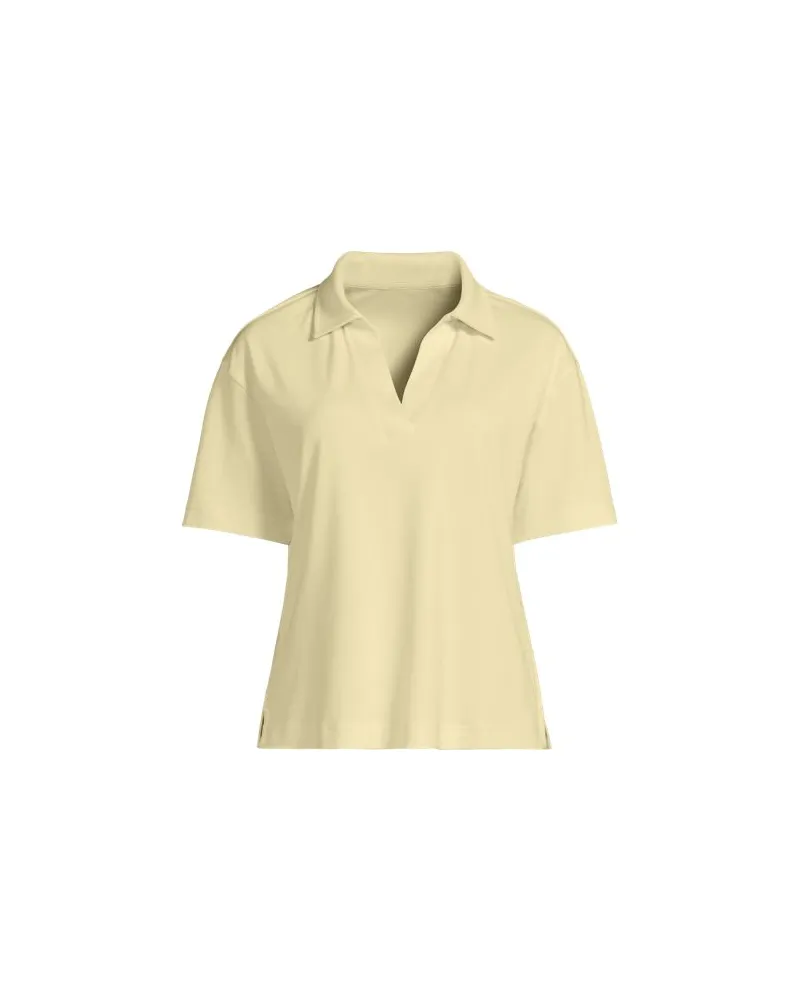 Lands' End Supima Poloshirt mit offenem Kragen, Damen, Größe plus, Gelb, by Gelb