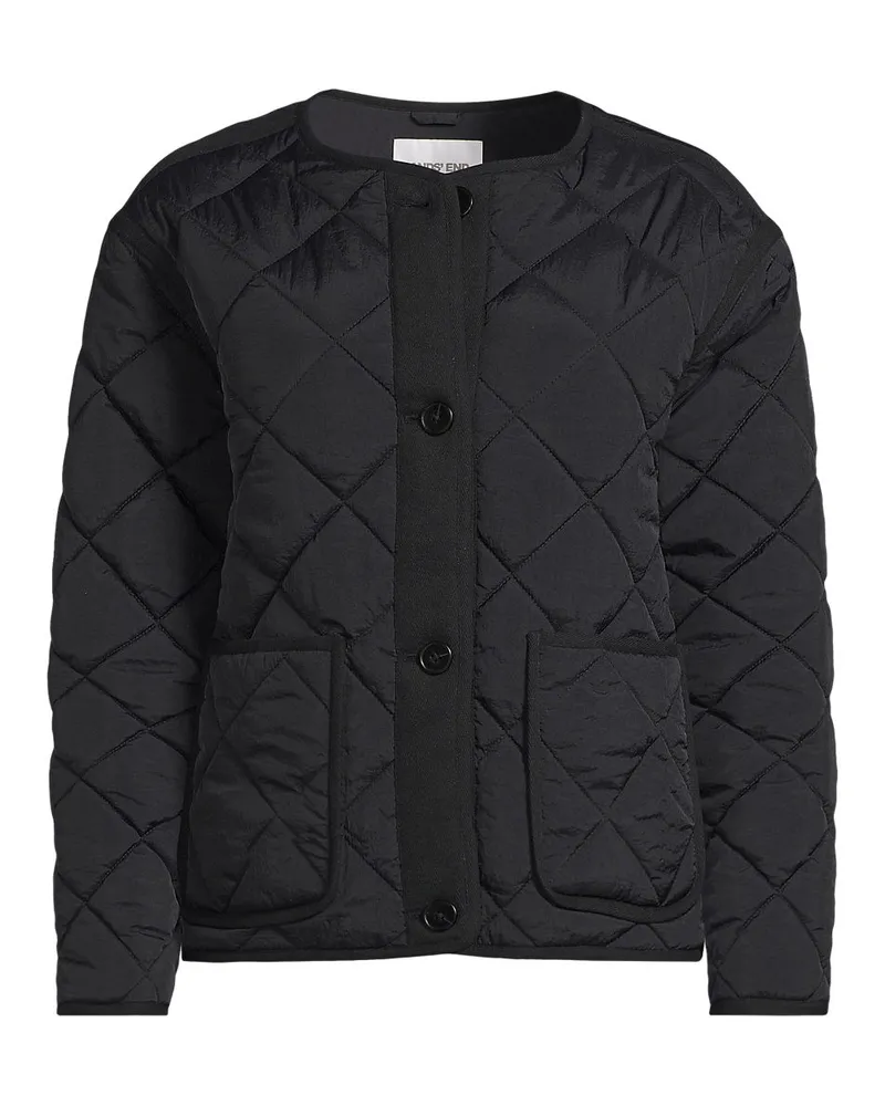 Lands' End Kragenlose FeatherFree Steppjacke, Damen, Größe petite, Schwarz, Nylon, by Schwarz