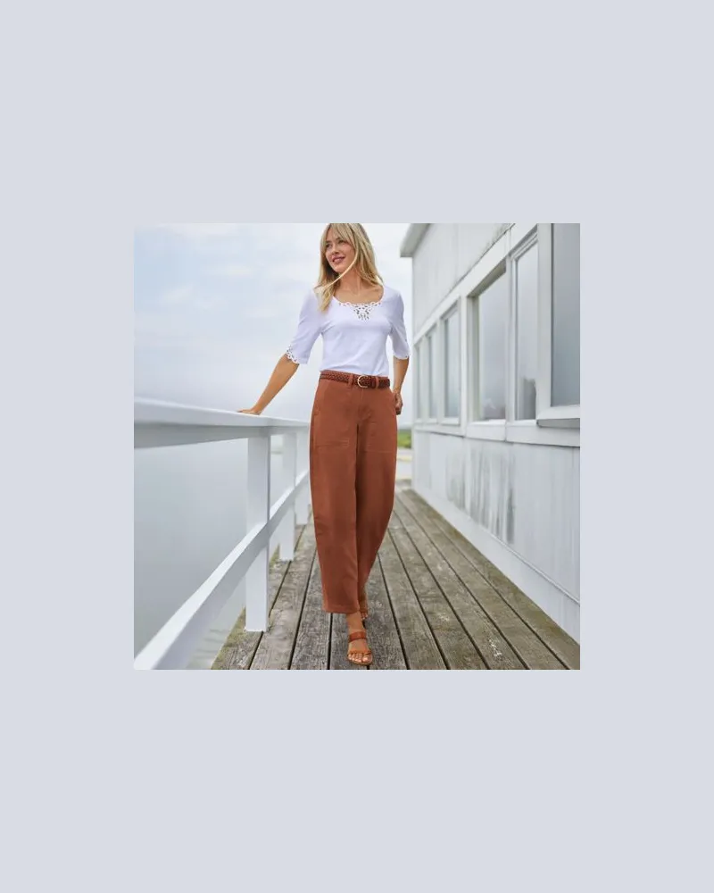 Lands' End Barrel-Chinos High Waist, Damen, Größe:34 regular, Orange, Baumwolle/Elasthan, by Orange