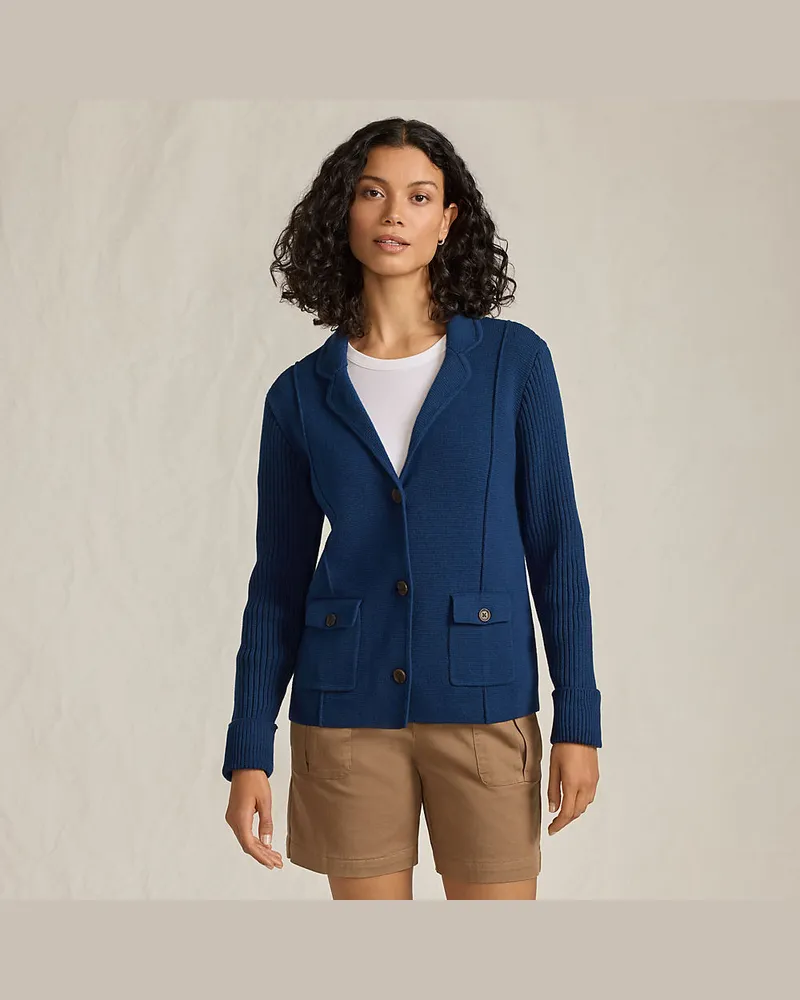 Lands' End Baumwoll-Blazer DRIFTER, Damen, Größe regular, Blau, Baumwolle, by Blau