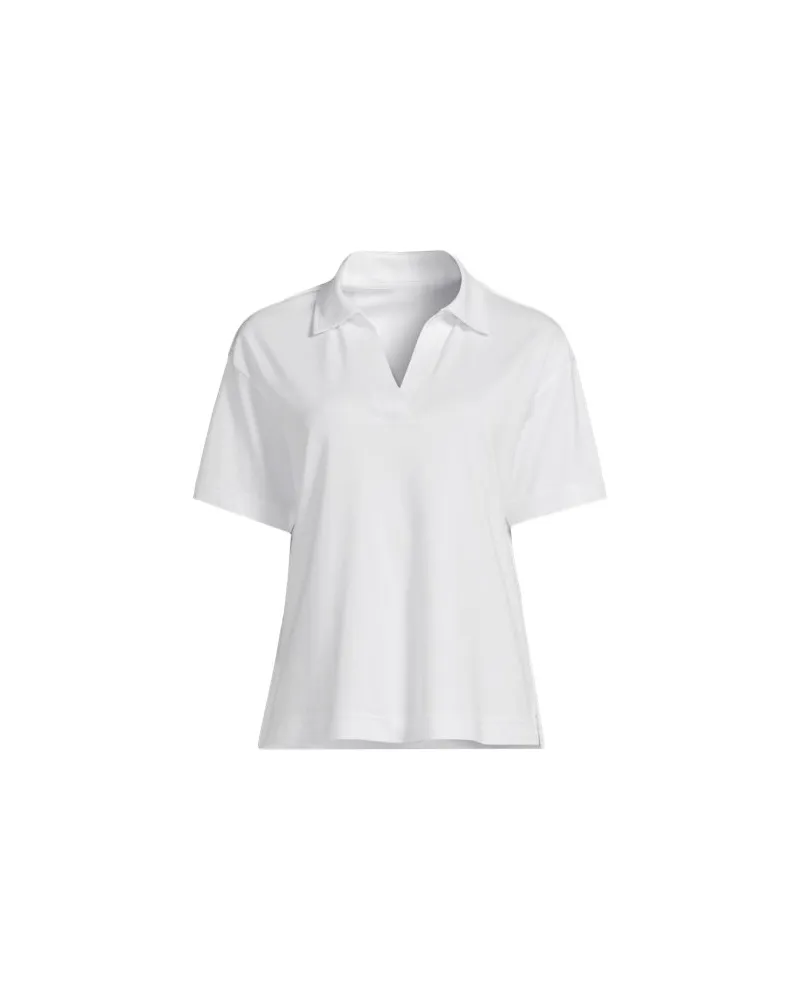Lands' End Supima Poloshirt mit offenem Kragen, Damen, Größe plus, Weiß, by Weiß
