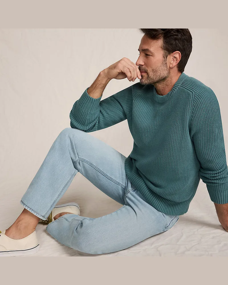 Lands' End Drifter Strukturstrick-Pullover, Herren, Größe regular, Grün, Baumwolle, by Grün