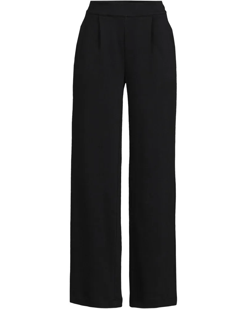 Lands' End Jersey-Bundfaltenhose mit weitem Bein, Damen, Größe petite, Schwarz, Baumwolle, by Schwarz