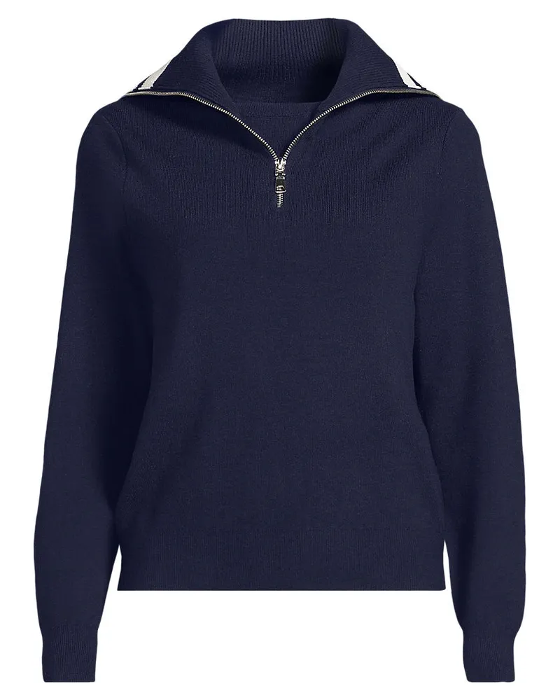 Lands' End Feinstrick-Pullover mit Reißverschluss, Damen, Größe regular, Blau, Polyester/Viskose/Polyester-Mischung, by Blau