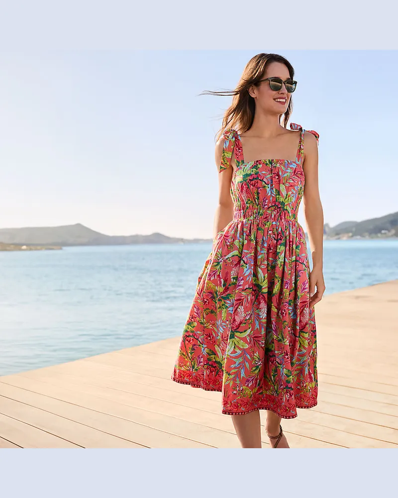 Lands' End Musselin-Midikleid Gemustert, Damen, Größe regular, Orange, Baumwolle, by Orange