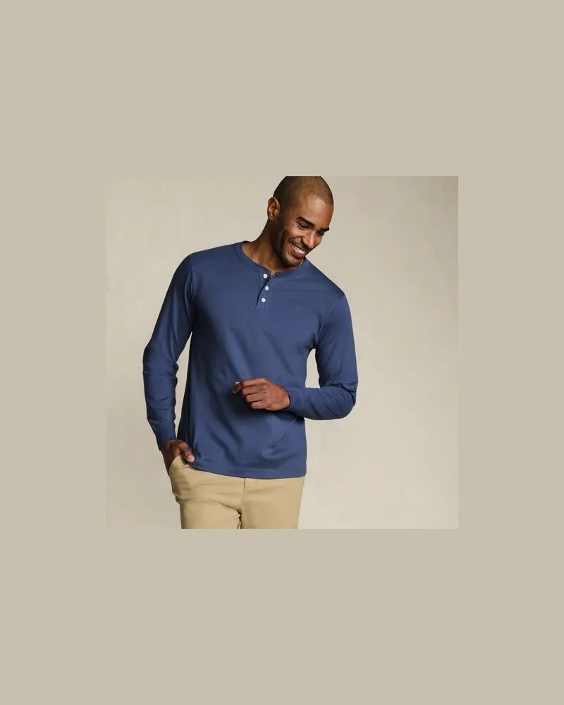 Lands' End Super-T Langarm-Henleyshirt, Classic Fit, Herren, Größe:60 regular, Blau, Baumwolle, by Blau