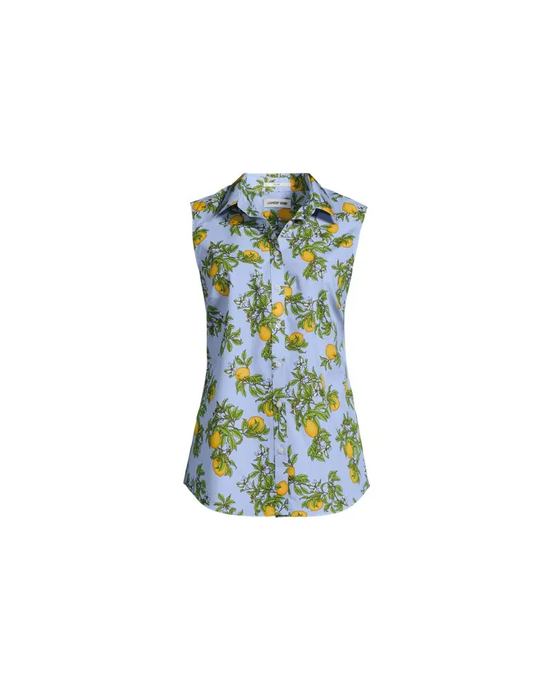 Lands' End Bügelleichte ärmellose Hemdbluse, Damen, Größe plus, Blau, Baumwolle, by Blau