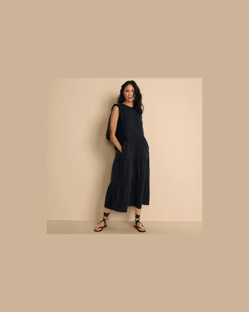 Lands' End Maxi-Baumwollkleid aus Flammgarn, Damen, Größe:40-42 petite, Schwarz, Baumwolle, by Schwarz