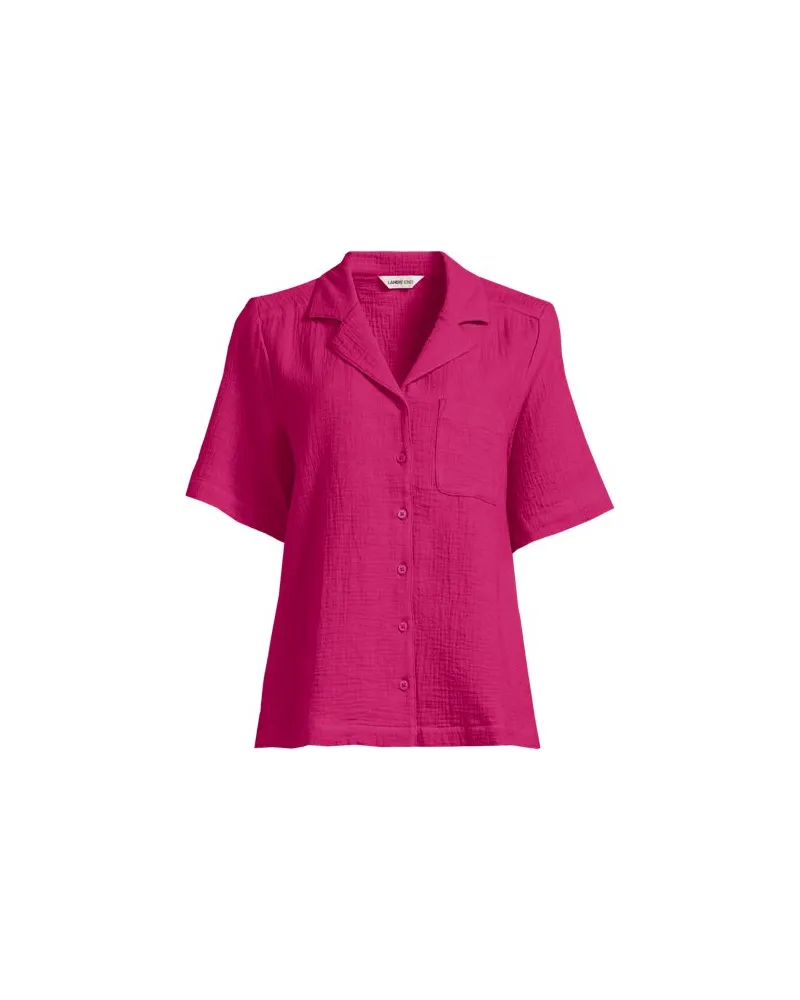 Lands' End Kurzärmelige Musselin-Bluse, Damen, Größe plus, Pink, Baumwolle, by Pink