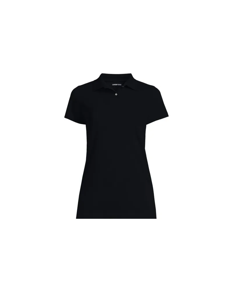 Lands' End Piqué-Poloshirt mit kurzen Ärmeln, Damen, Größe regular, Schwarz, Baumwoll-Mischung, by Schwarz