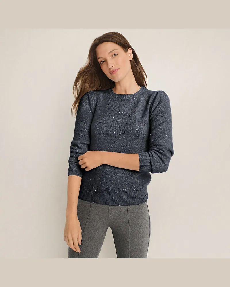 Lands' End Pullover mit Pailletten, Damen, Größe petite, Blau, Polyacryl/Polyester-Mischung, by Blau