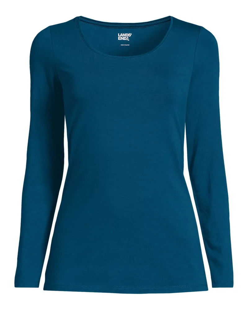Lands' End Baumwolle/Modal-Shirt mit Ballett-Ausschnitt, Damen, Größe plus, Blau, Baumwolle Modal, by Blau