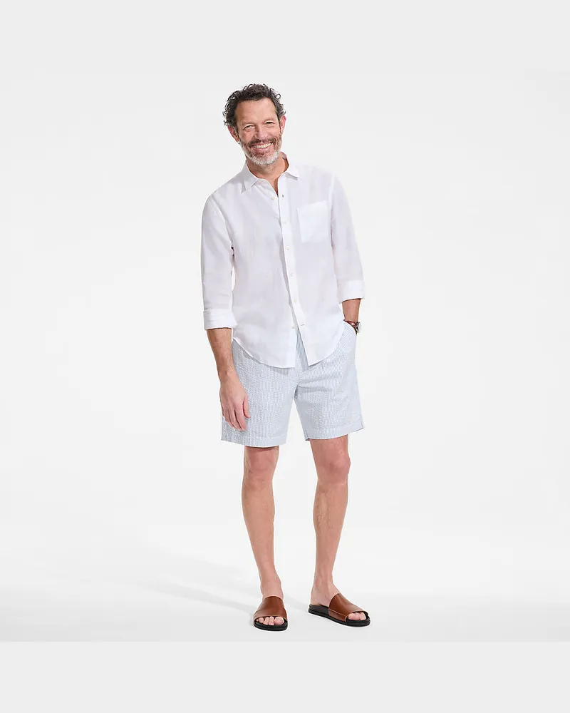Lands' End Classic Fit Seersucker-Shorts mit Dehnbund, Herren, Größe regular, Blau, Baumwoll-Mischung, by Blau