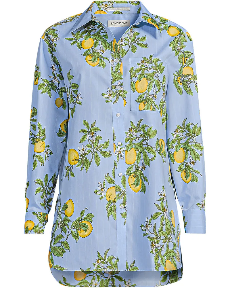 Lands' End Lange weite Bügelfrei-Bluse, Damen, Größe regular, Blau, Baumwolle, by Blau